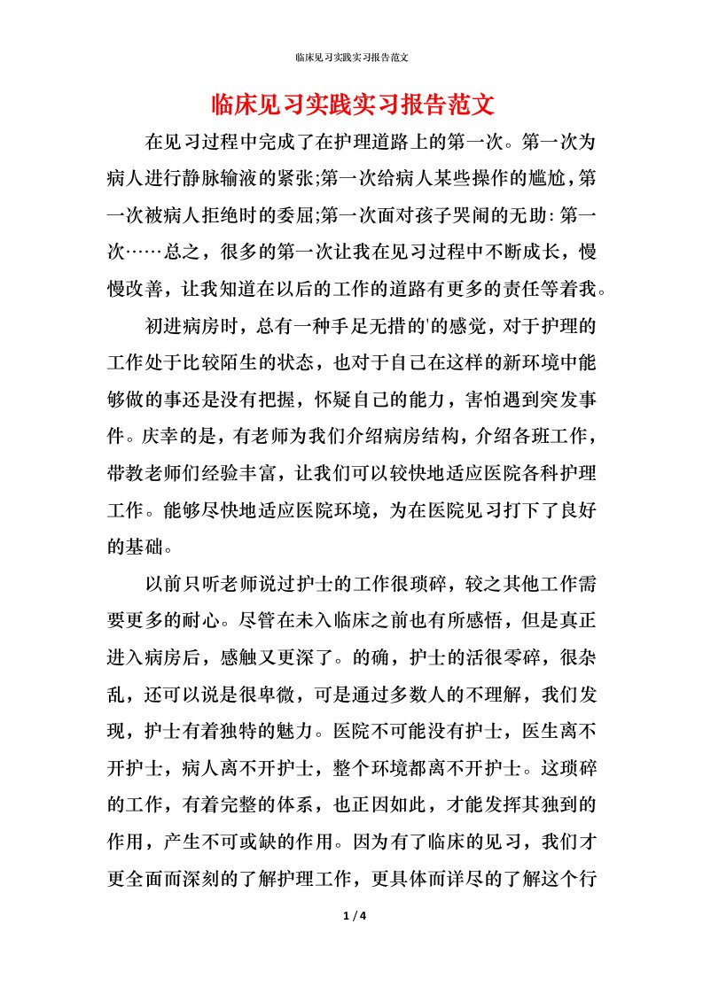 精编临床见习实践实习报告范文