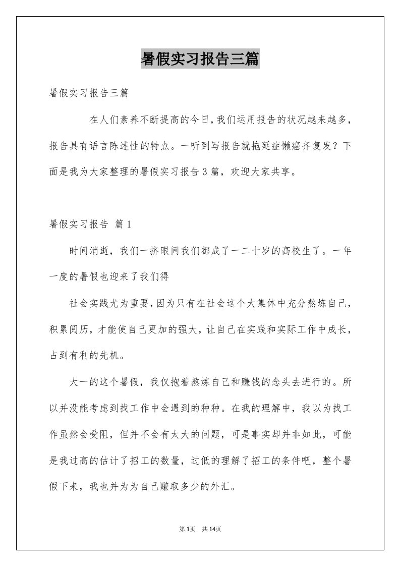 暑假实习报告三篇范例