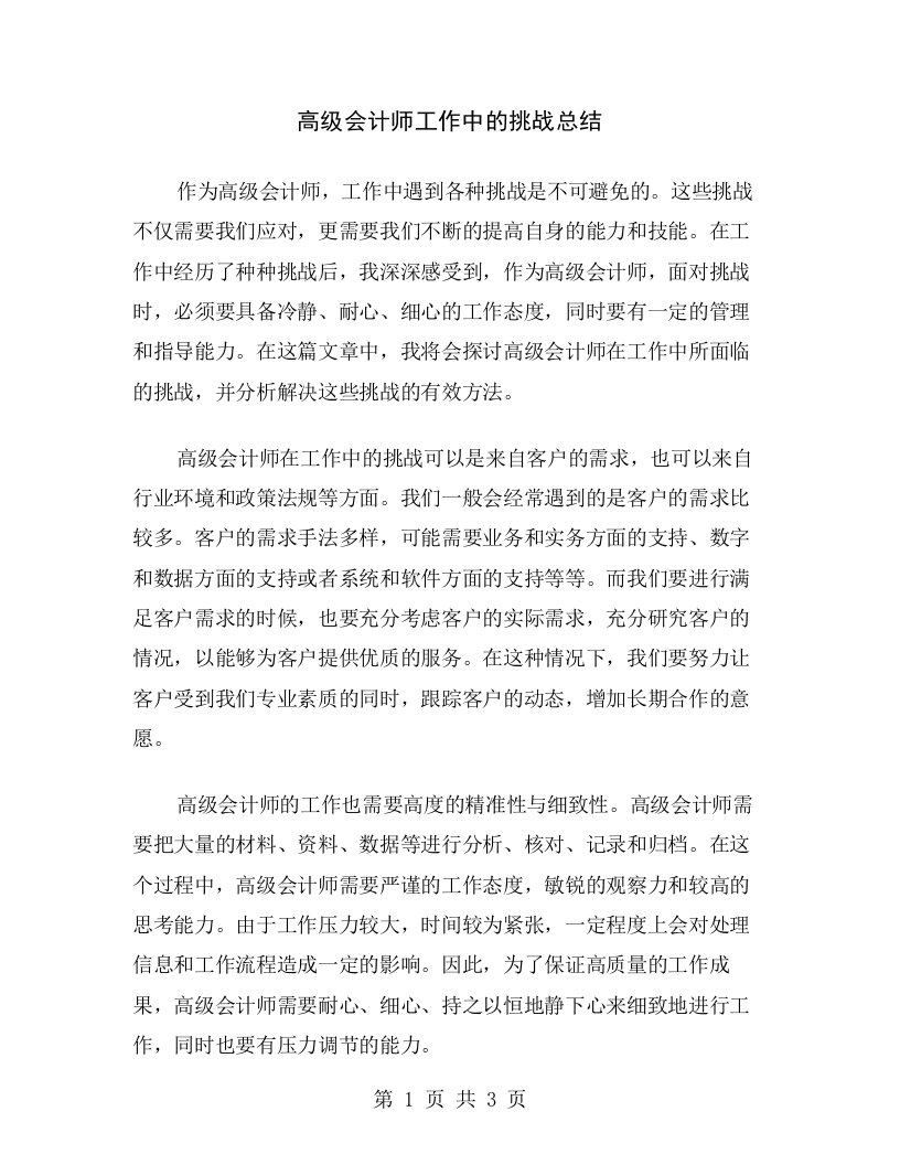 高级会计师工作中的挑战总结