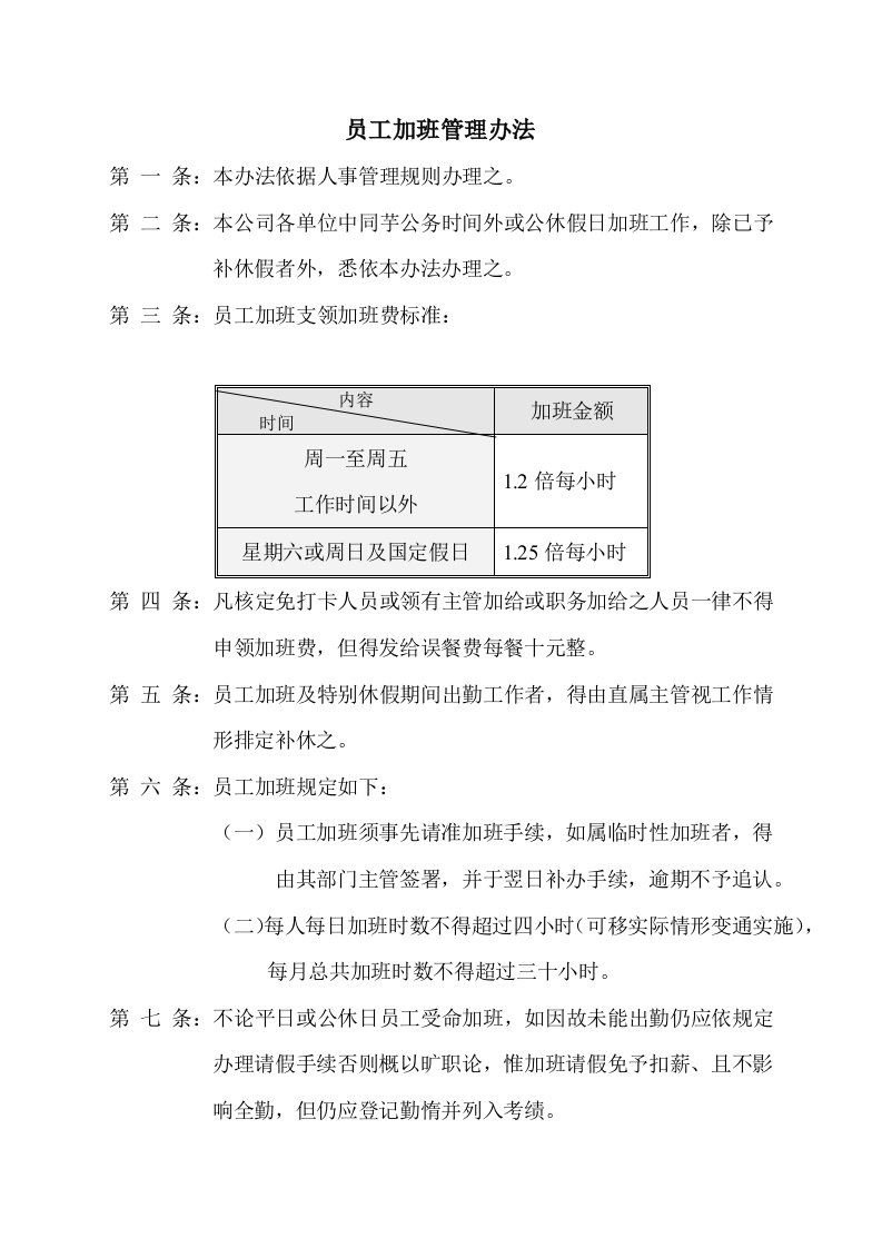 管理制度-物流有限公司管理规章员工加班管理办法