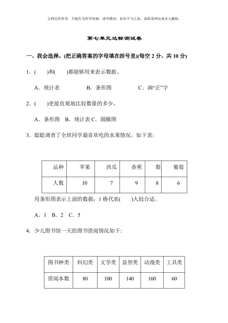 最新部编本人教版(小学)数学四年级上册：第七单元达标测试卷