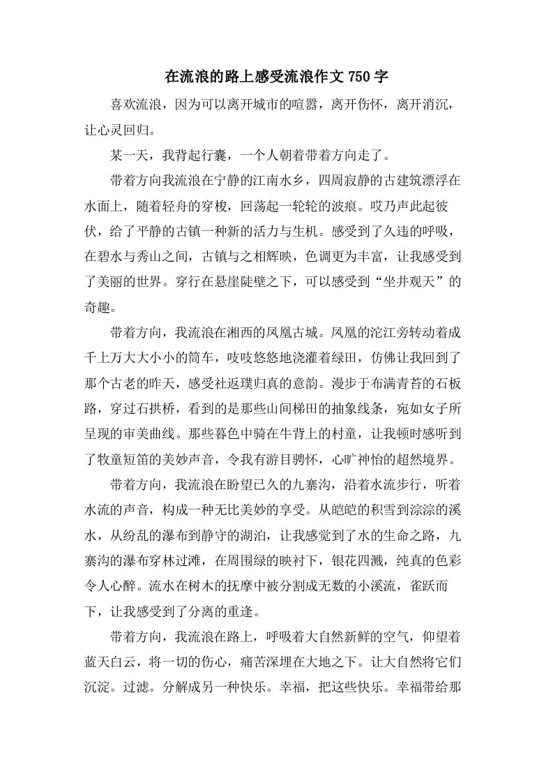 在流浪的路上感受流浪作文750字