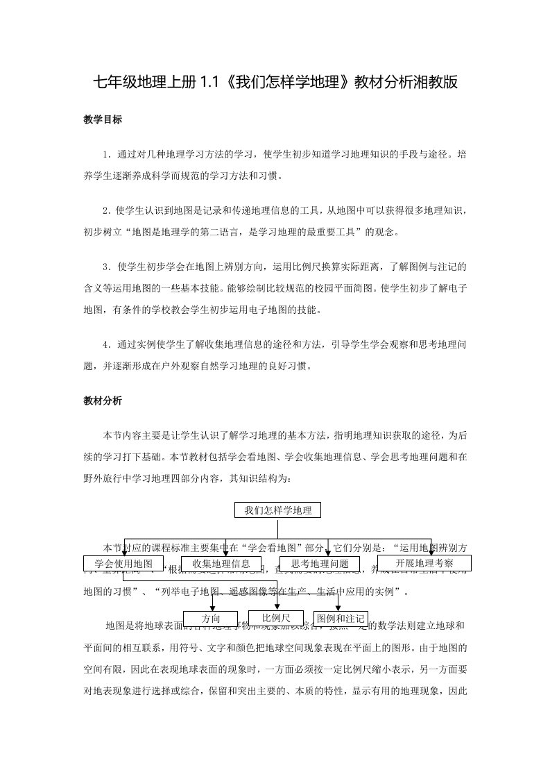 七年级地理上册1.1《我们怎样学地理》教材分析湘教版