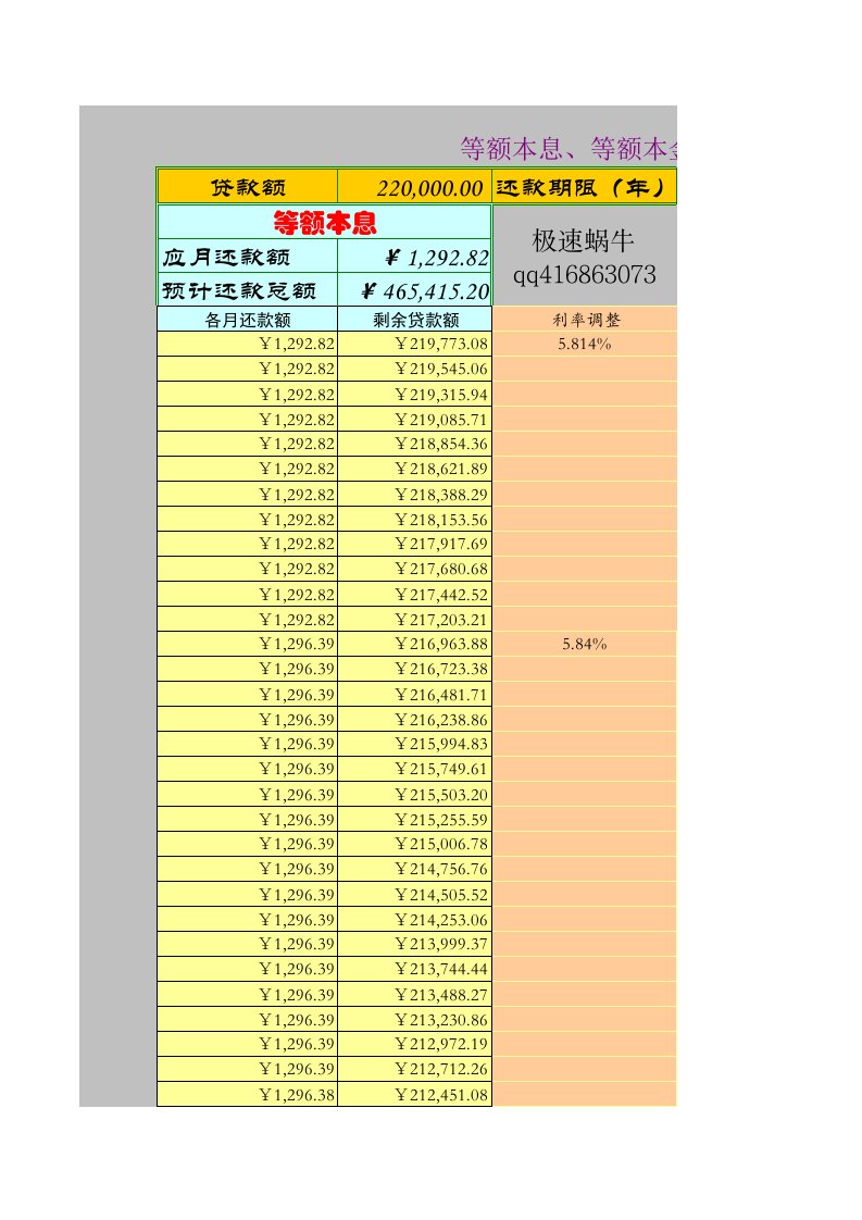 等额本息等额本金计算表