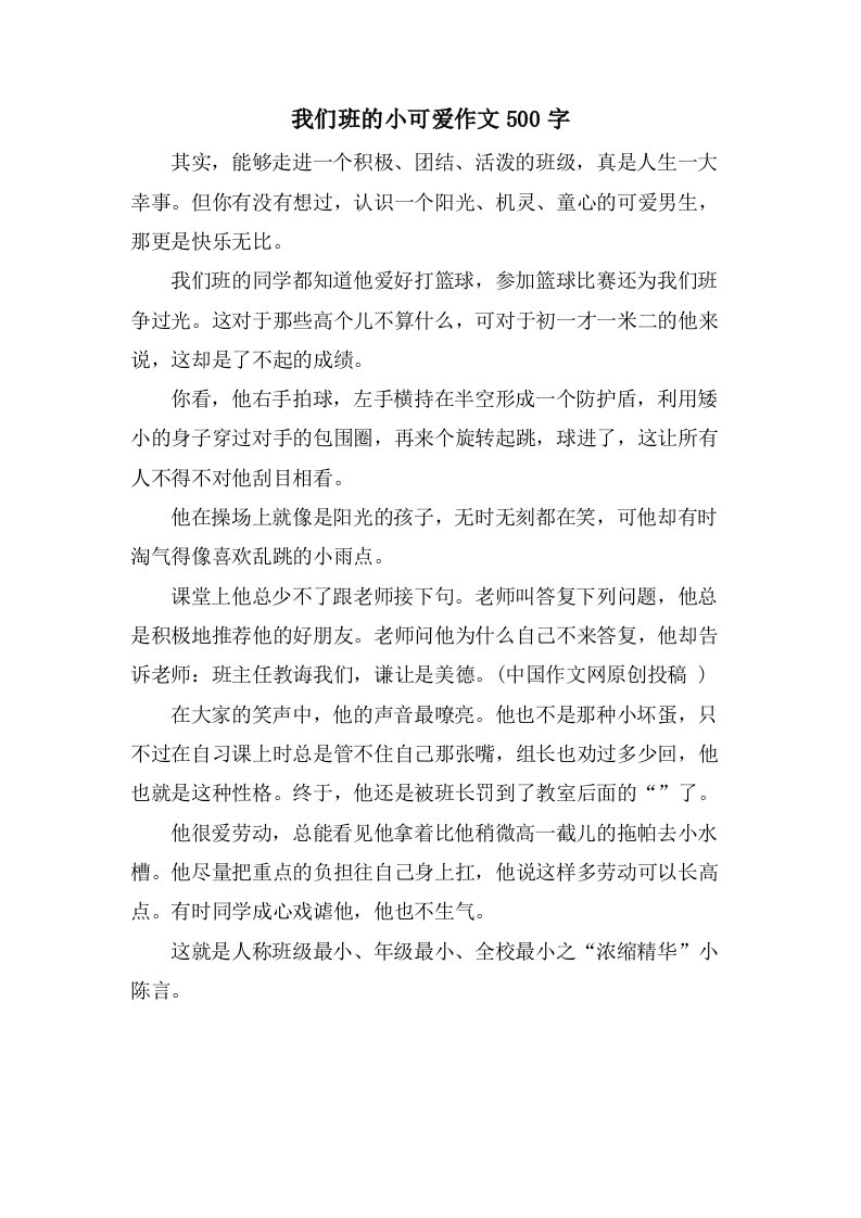 我们班的小可爱作文500字