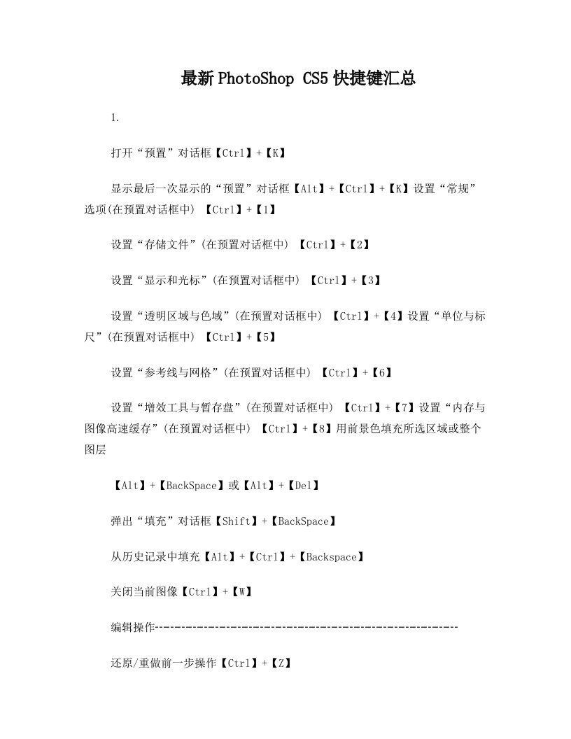 Potohop+CS5快键键最新最全版汇总