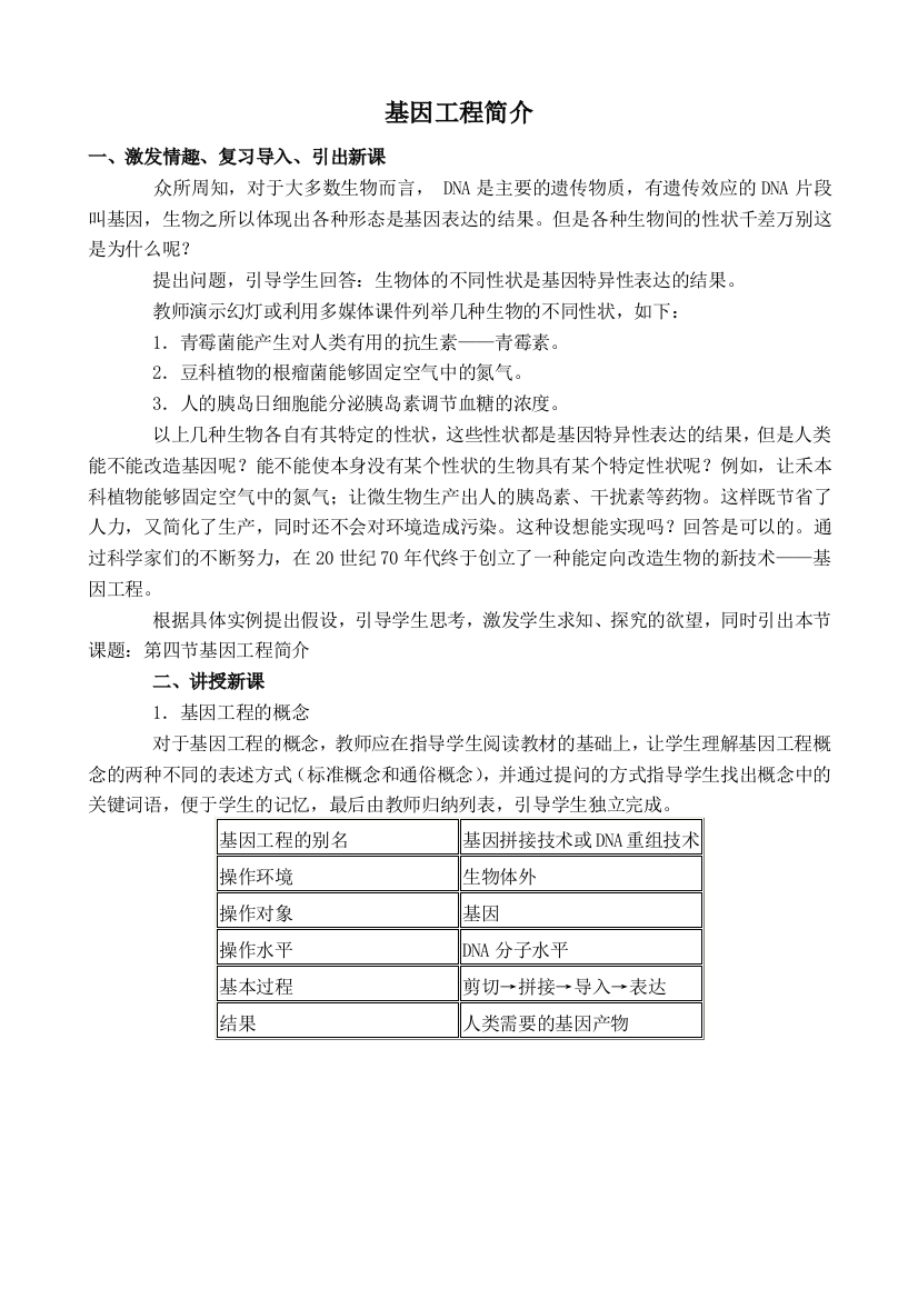 高中生物基因工程简介1旧人教选修