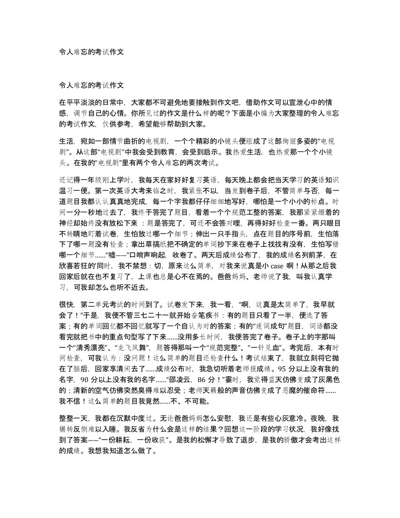 令人难忘的考试作文