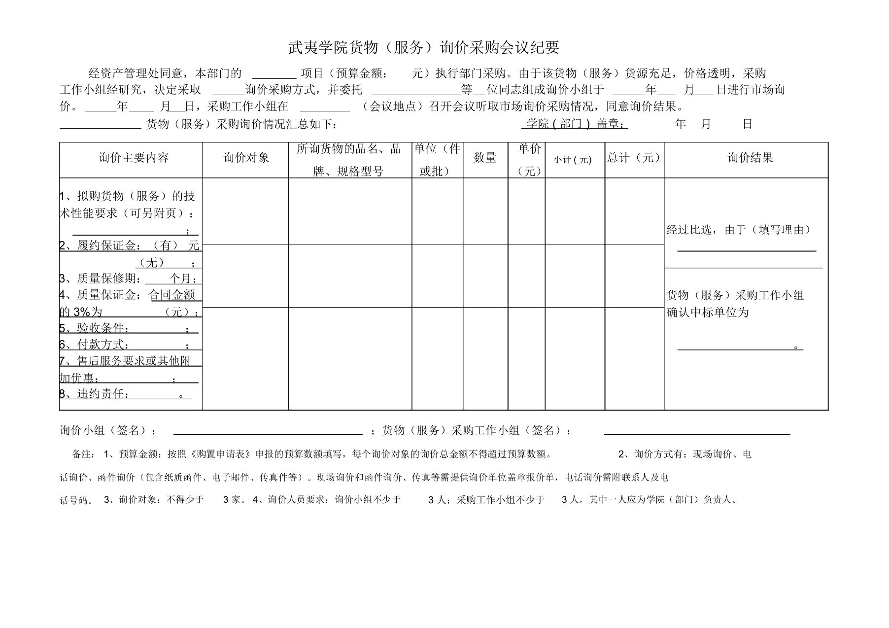 询价采购会议纪要