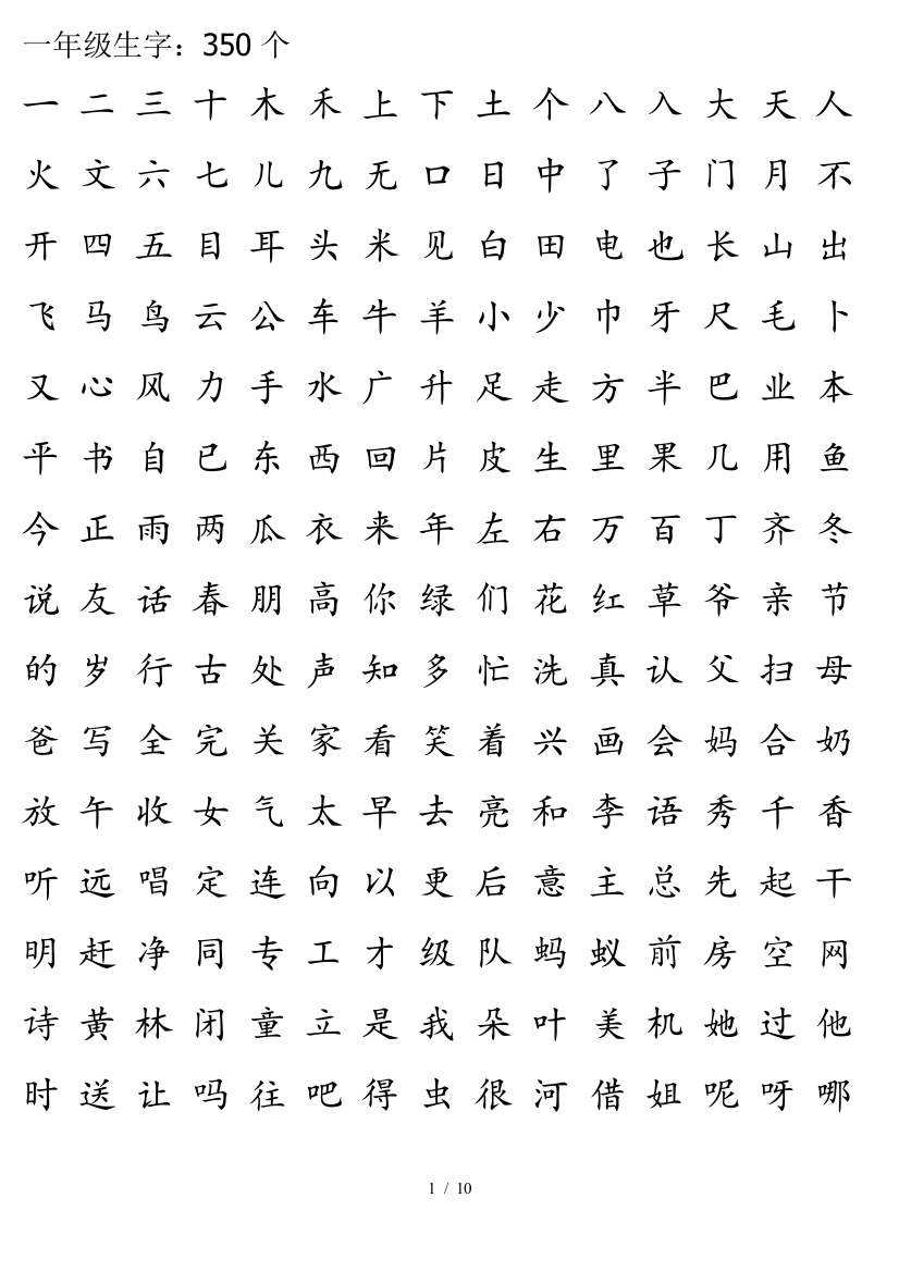 小学生需要掌握的汉字