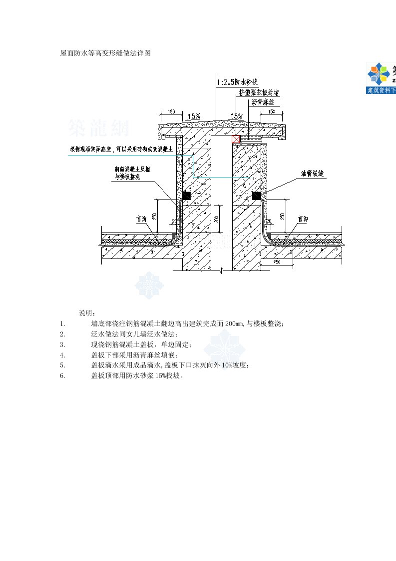 屋面防水等高变形缝做法详图