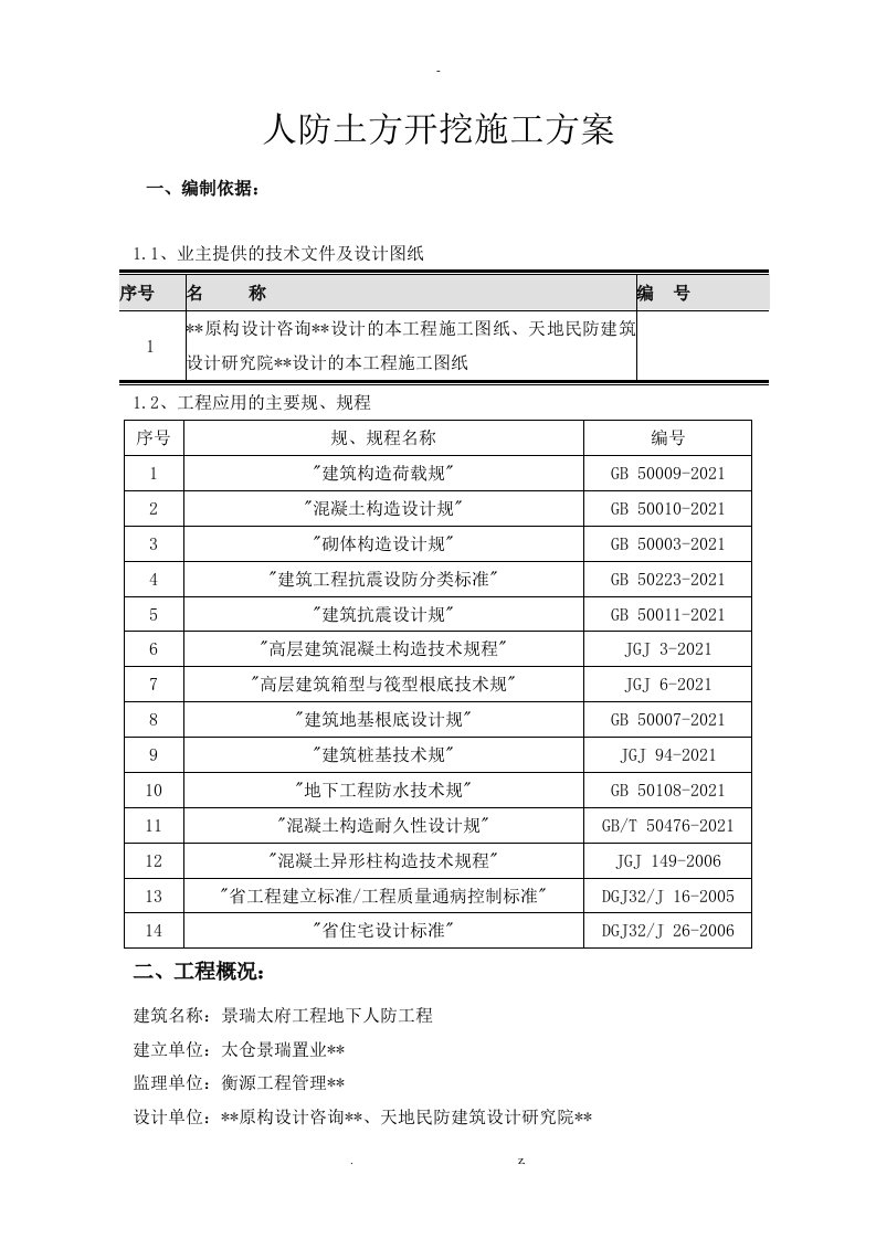 人防土方开挖施工设计方案