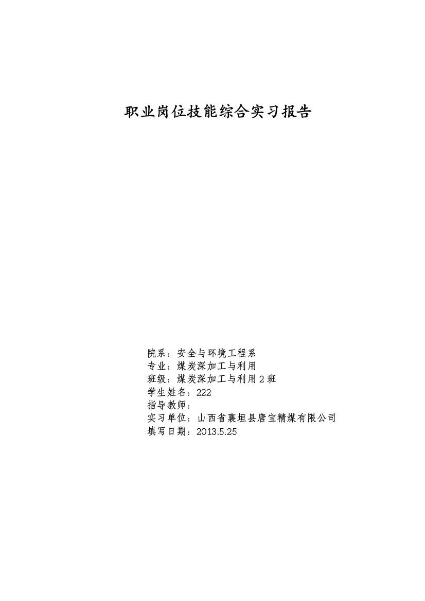 职业岗位技能综合实习报告