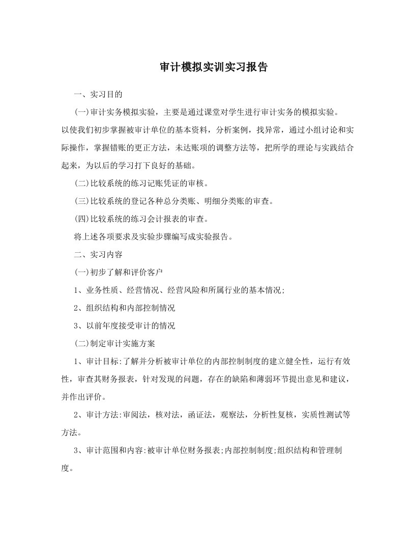 审计模拟实训实习报告