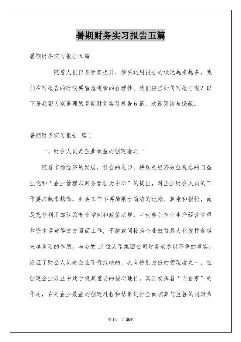 暑期财务实习报告五篇