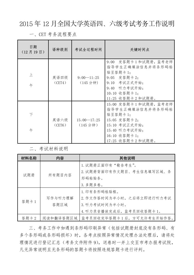 大学英语六级常规考试监考员操作规程001