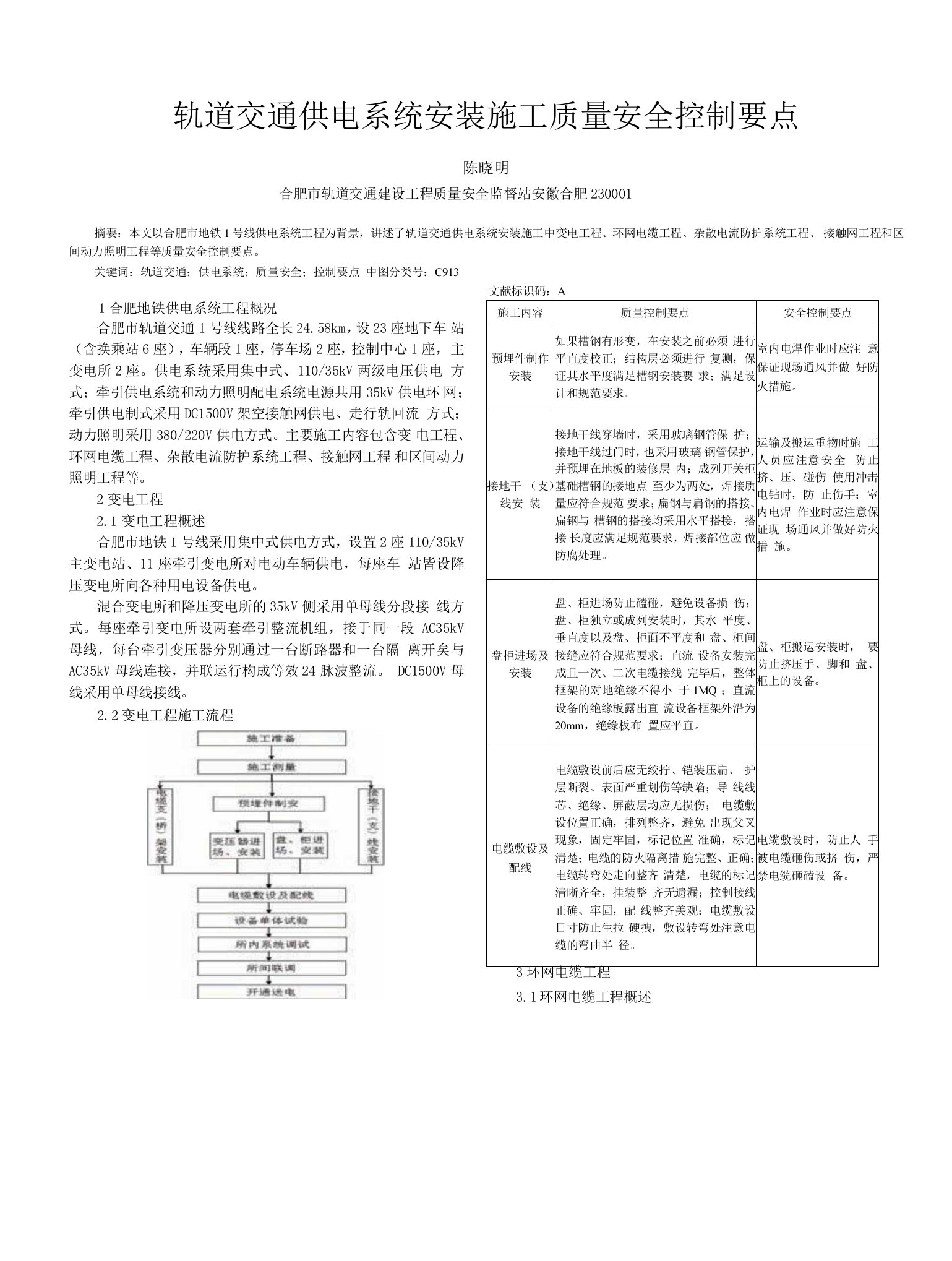 轨道交通供电系统安装施工质量安全控制要点