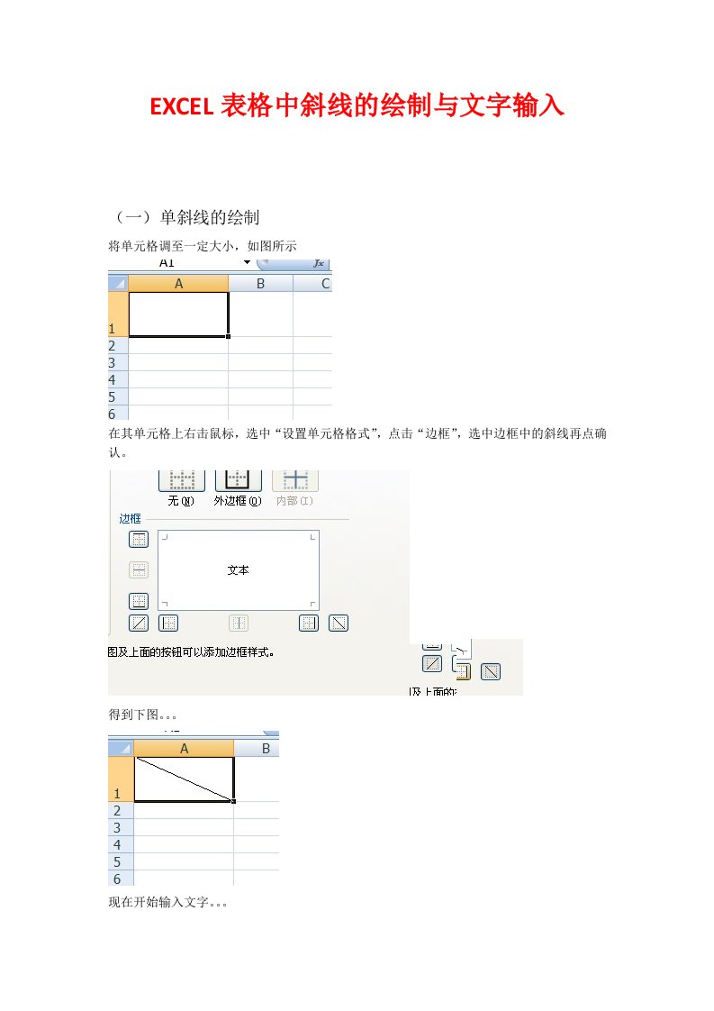 EXCEL表格中斜线的绘制与文字输入