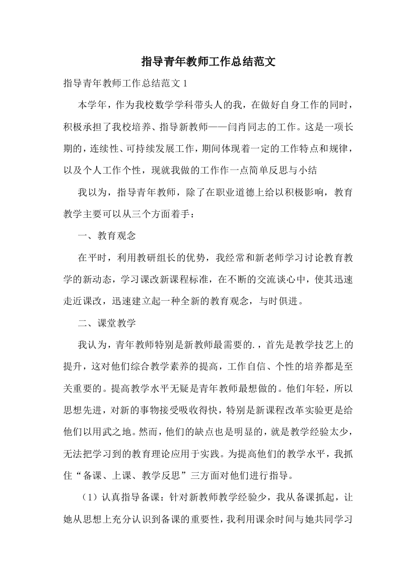 指导青年教师工作总结范文