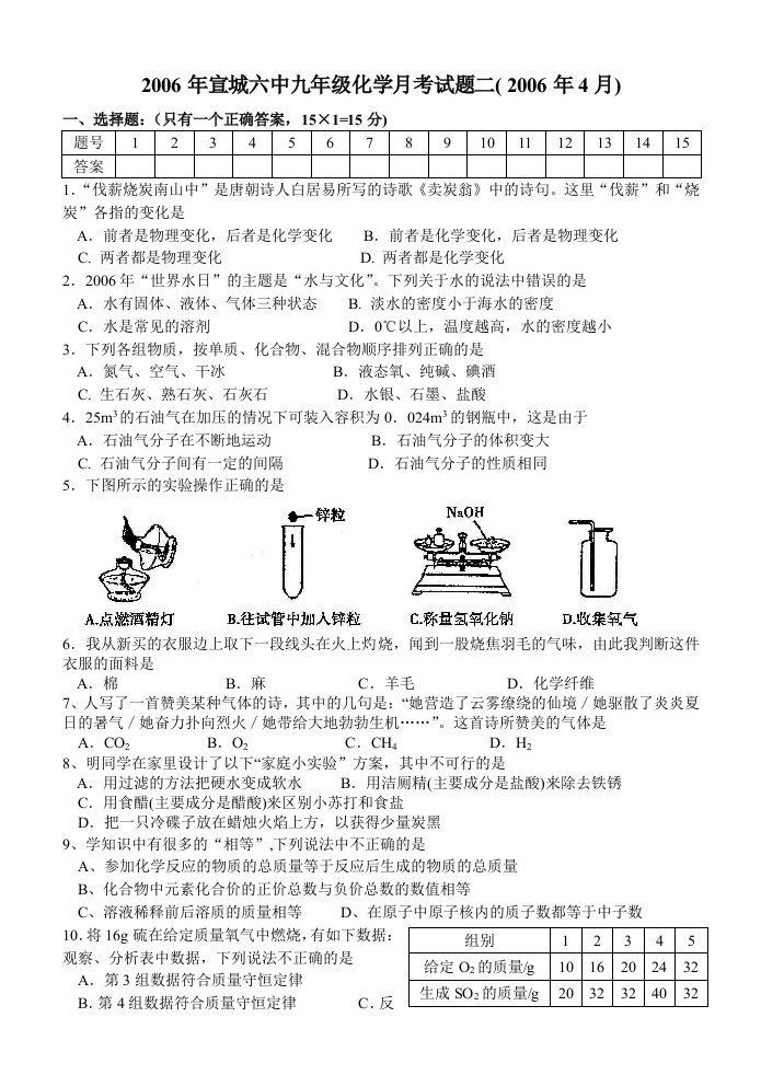 九年级化学下学期月考试题二上海教育版