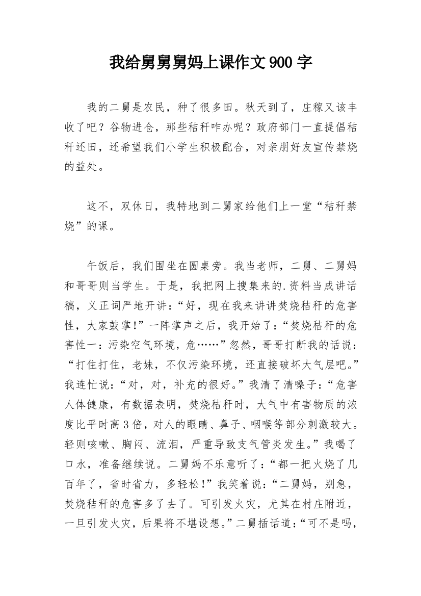 我给舅舅舅妈上课作文900字