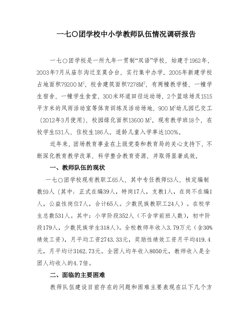 团教师队伍调研报告