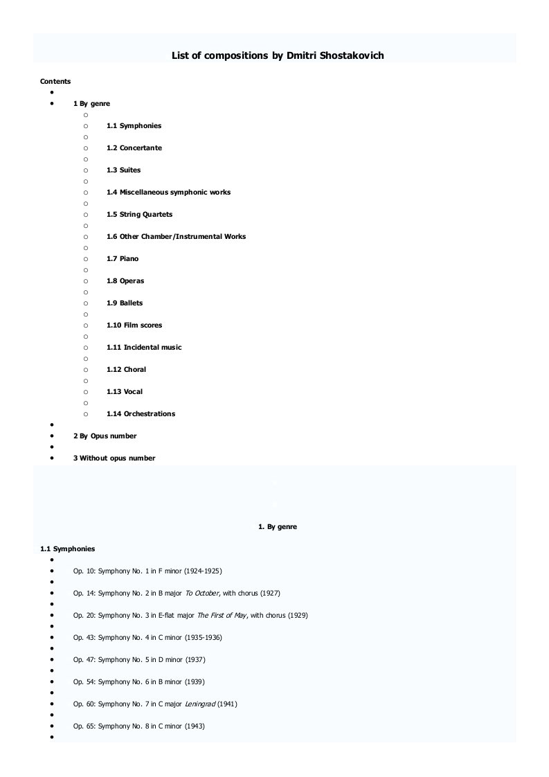 肖斯塔科维奇全部音乐作品列表(List