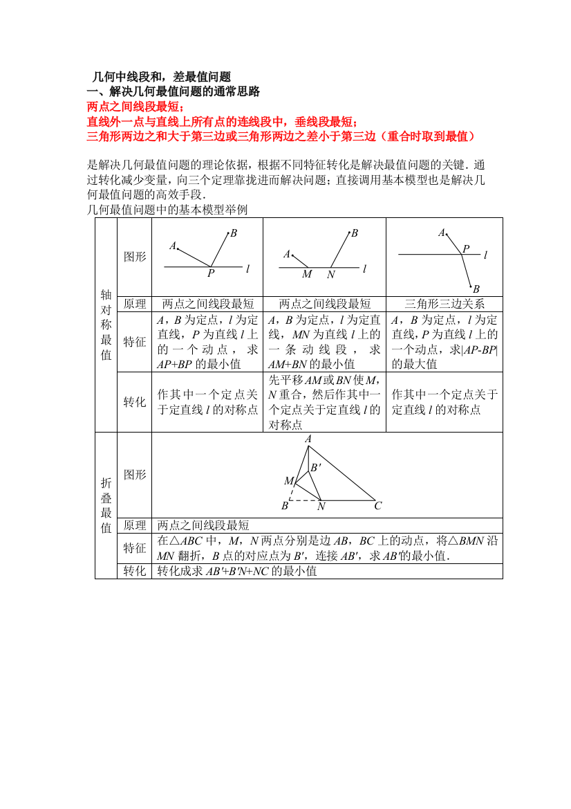 几何中线段和差最值含答案