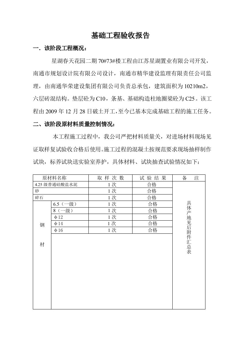 基础工程验收报告