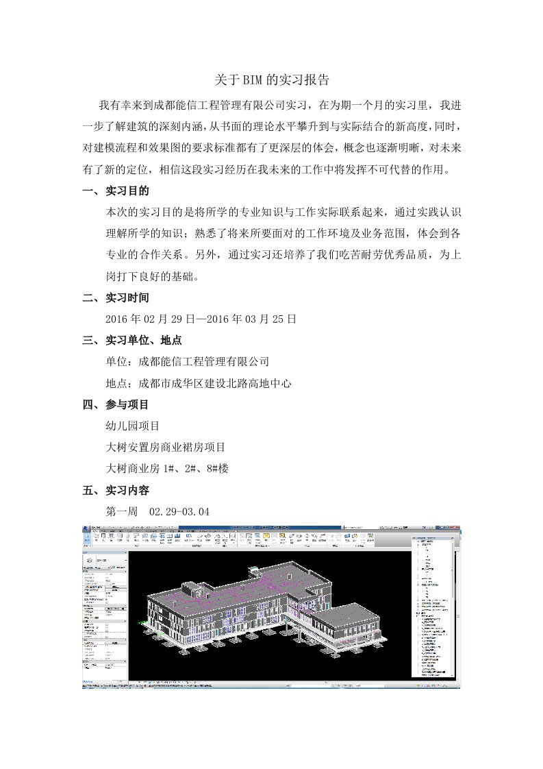 关于bim毕业实习报告