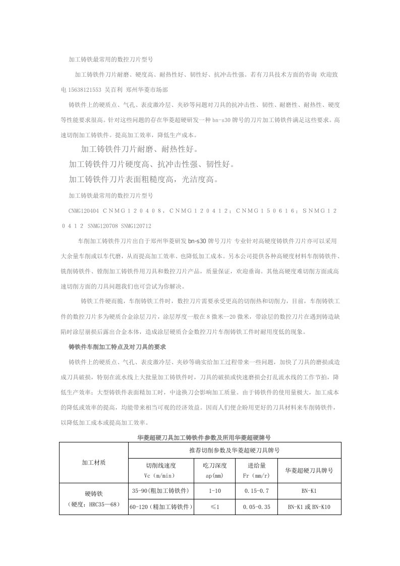 加工铸铁最常用的数控刀片型号