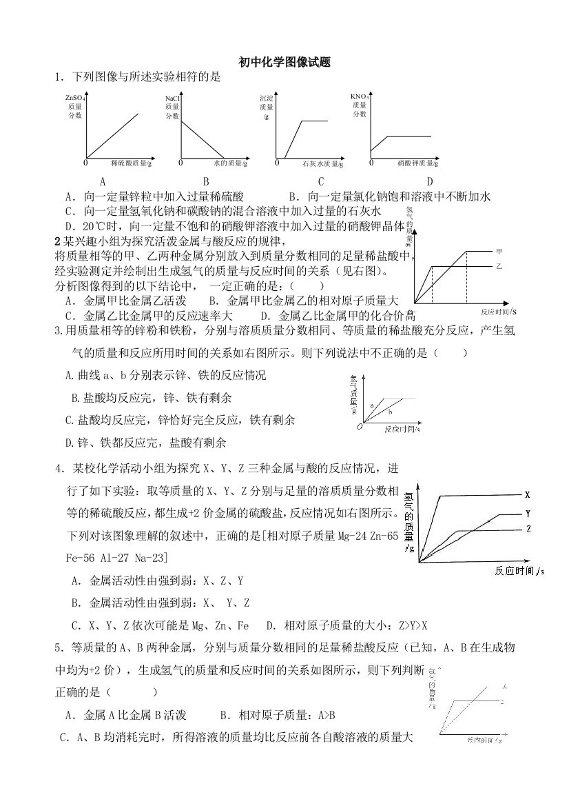 金属与酸反应图像题