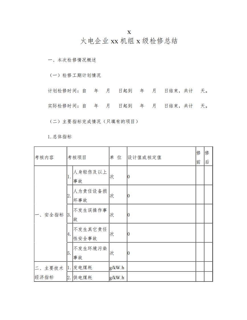 火电厂等级检修总结报告模板