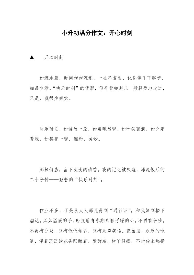 小升初满分作文：开心时刻