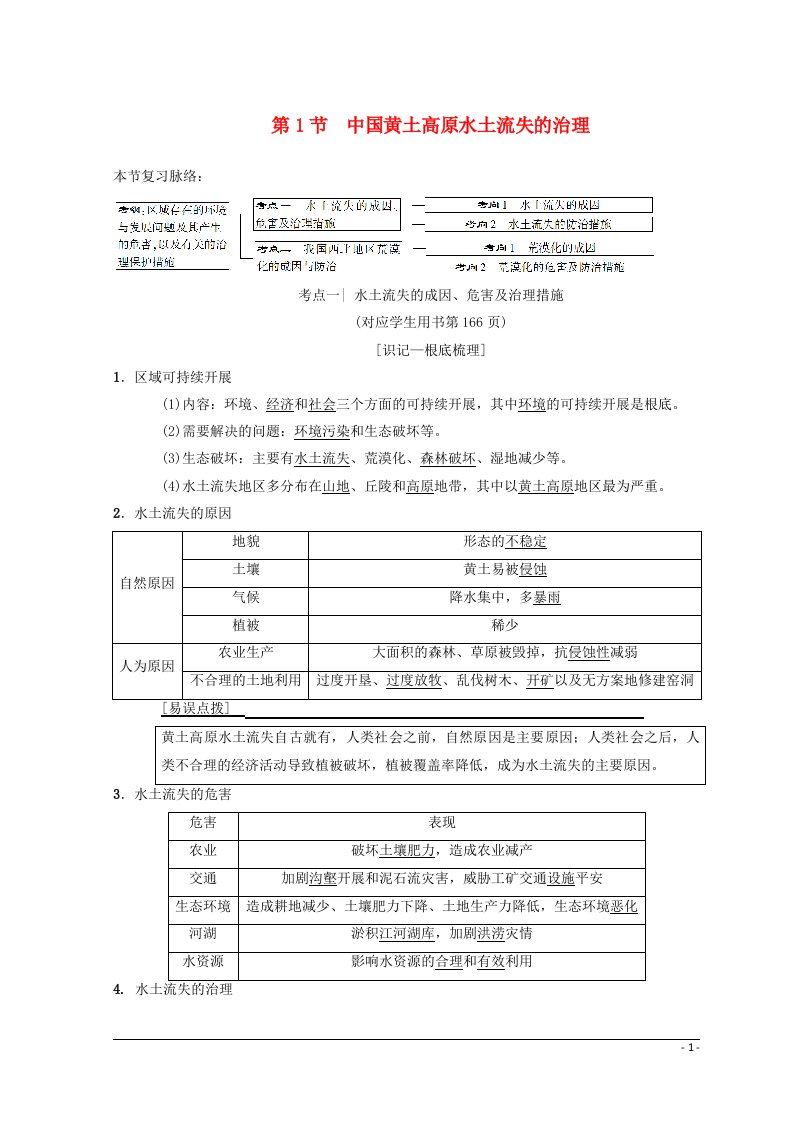 2022版高考地理一轮复习第10章区域可持续发展第1节中国黄土高原水土流失的治理学案中图版