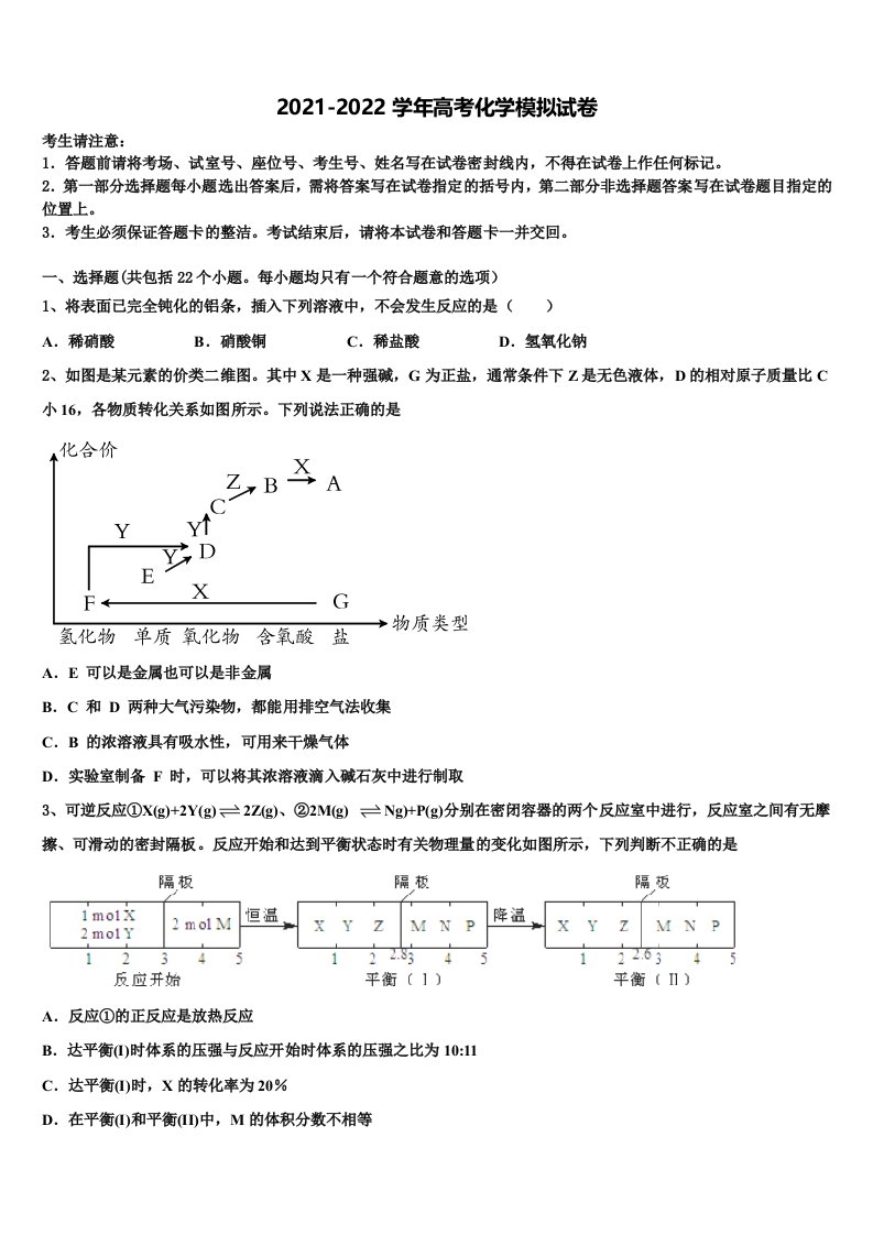 安徽省太和县第二中学2021-2022学年高三（最后冲刺）化学试卷含解析