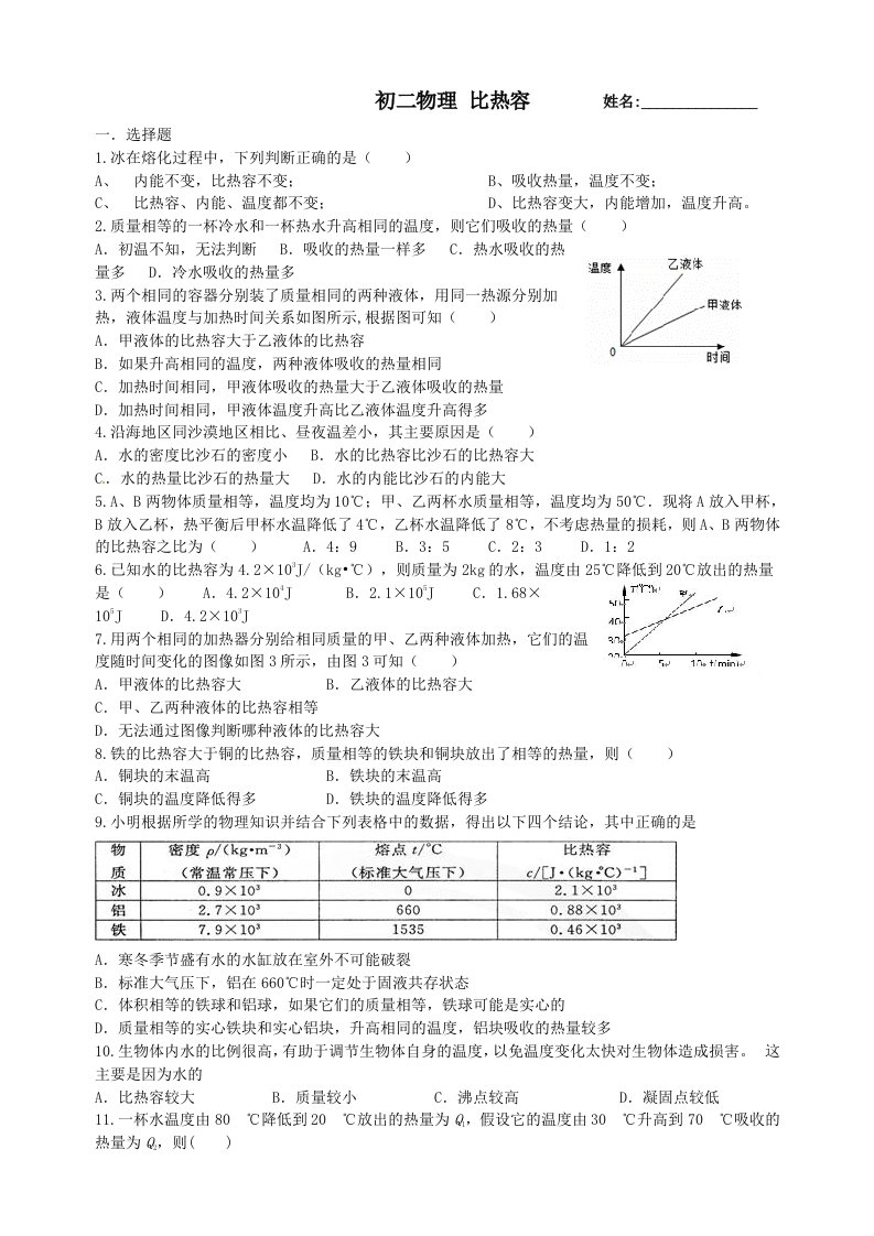 比热容练习题整理