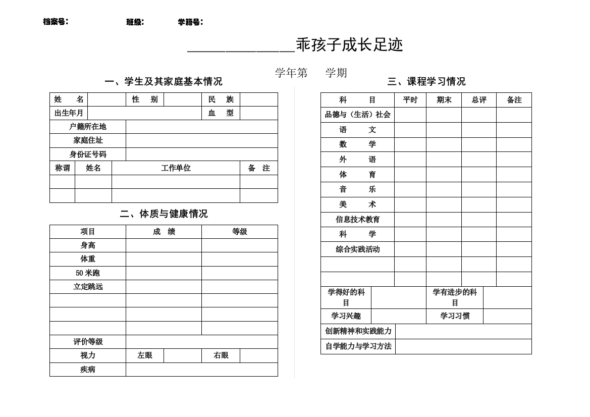 乖孩子成长档案模板