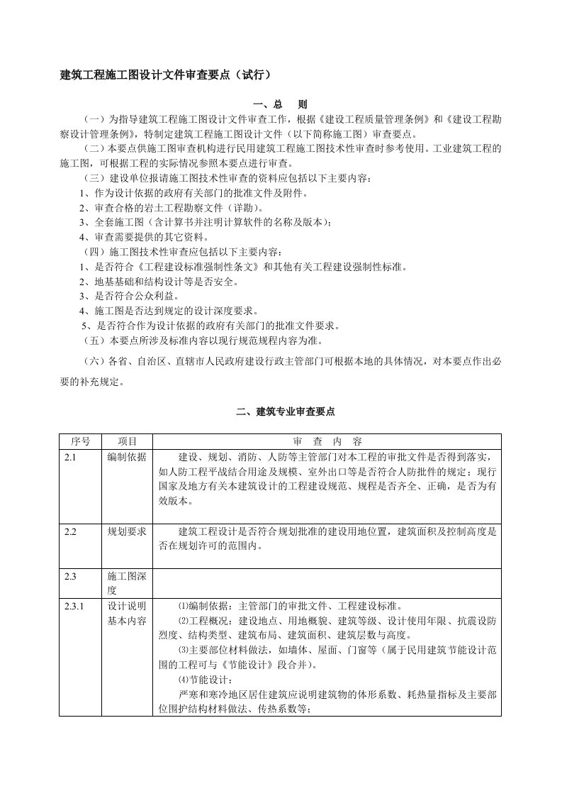 建筑工程施工图设计文件审查要点