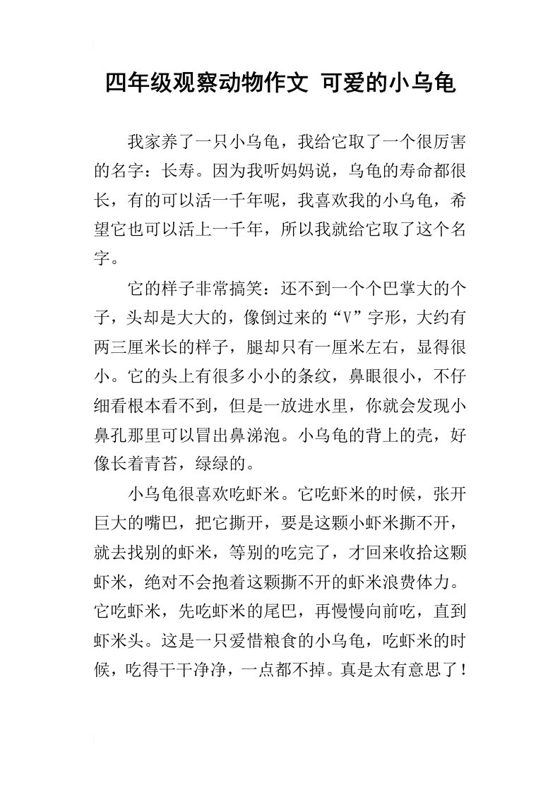 四年级观察动物作文可爱的小乌龟