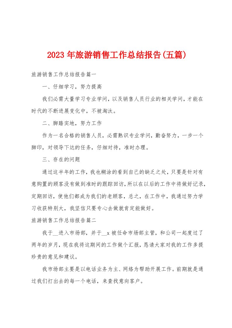 2023年旅游销售工作总结报告(五篇)