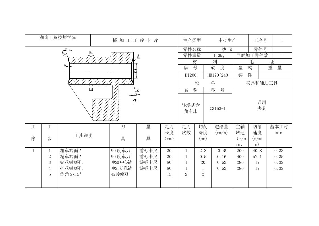 CA6140车床拨叉零件工序卡片