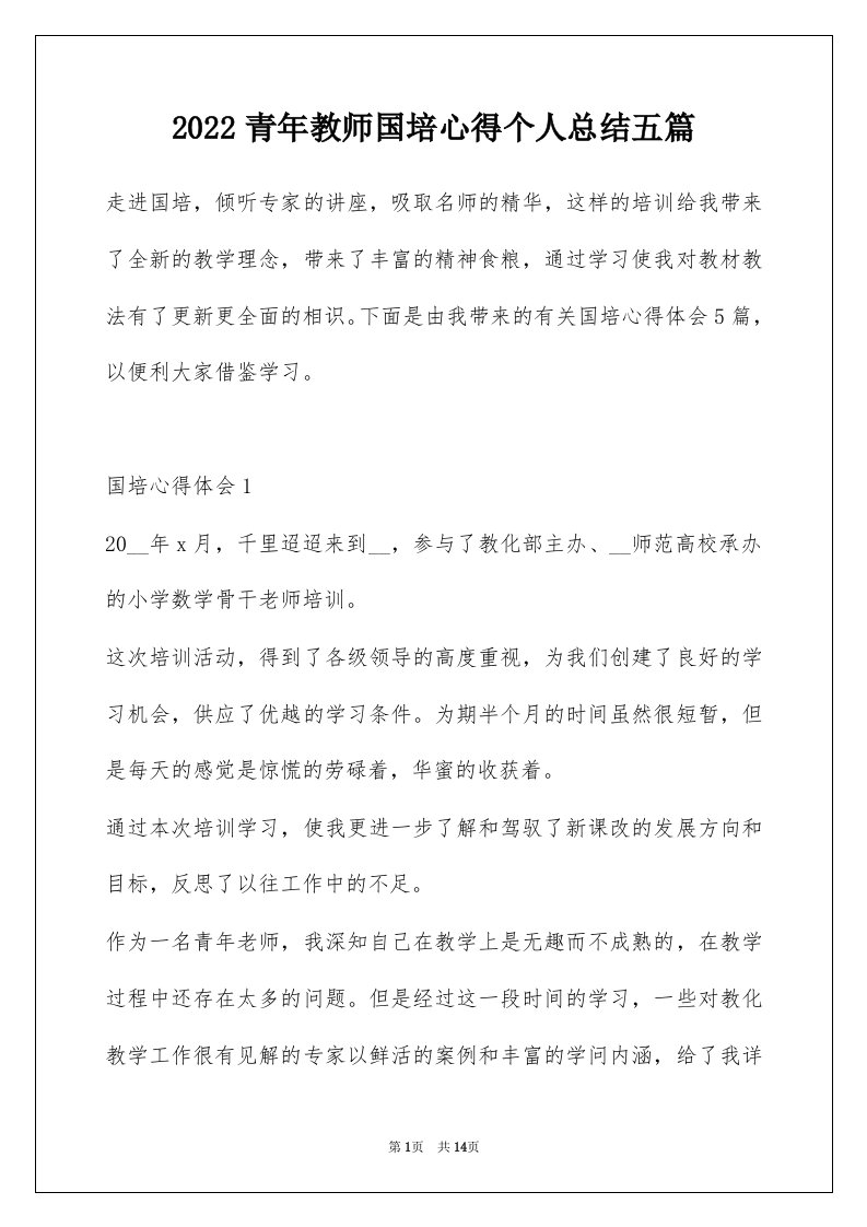 2022青年教师国培心得个人总结五篇