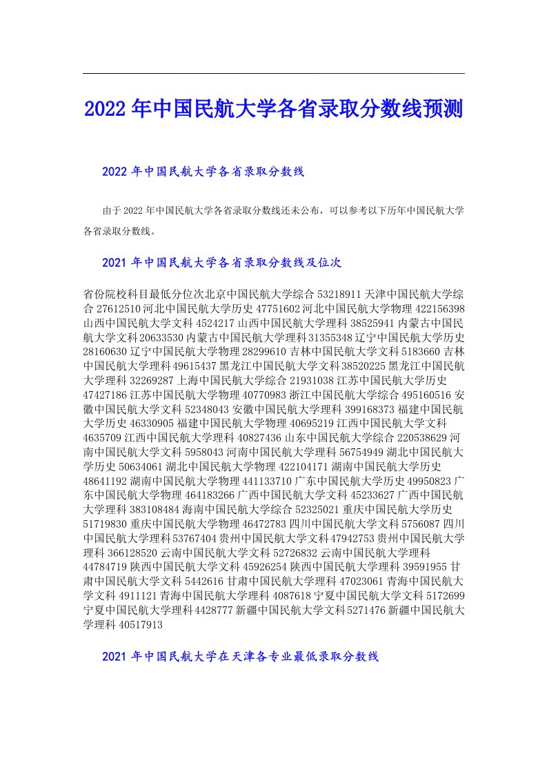 中国民航大学各省录取分数线预测