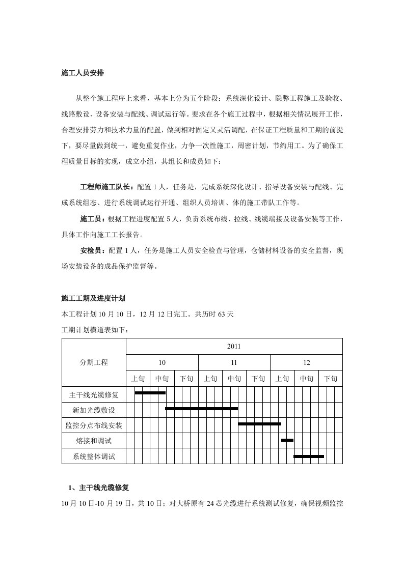 施工方案人员安排及相关措施