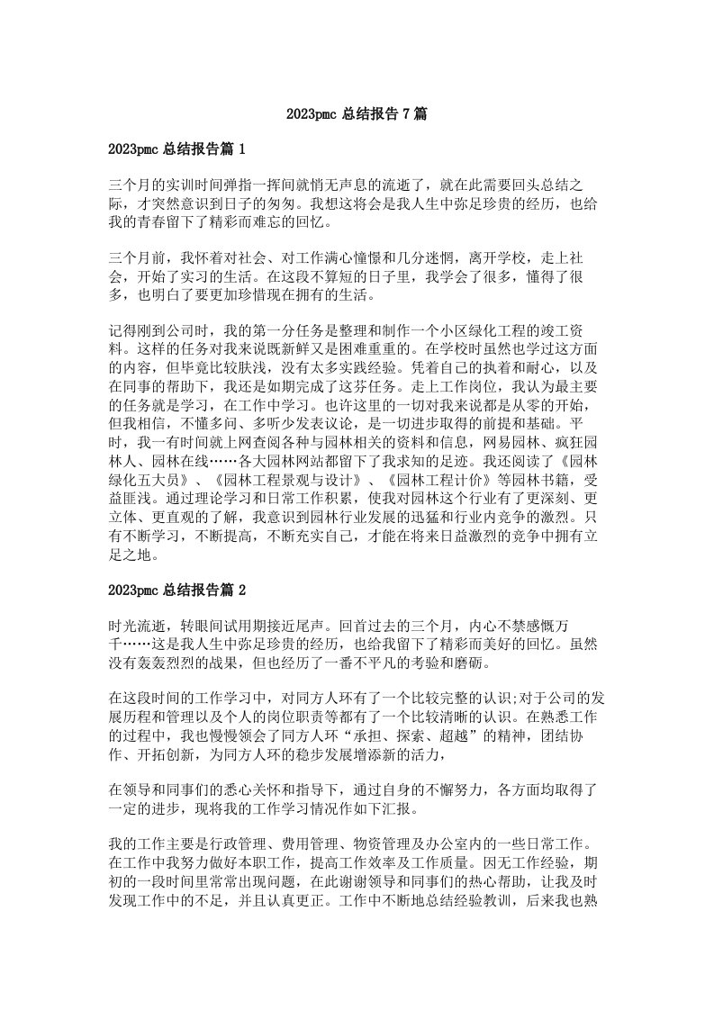 2023pmc总结报告7篇