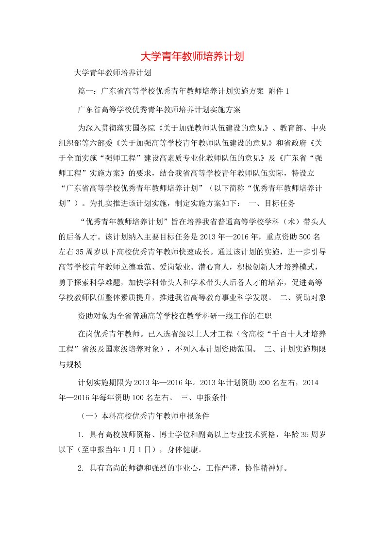 大学青年教师培养计划