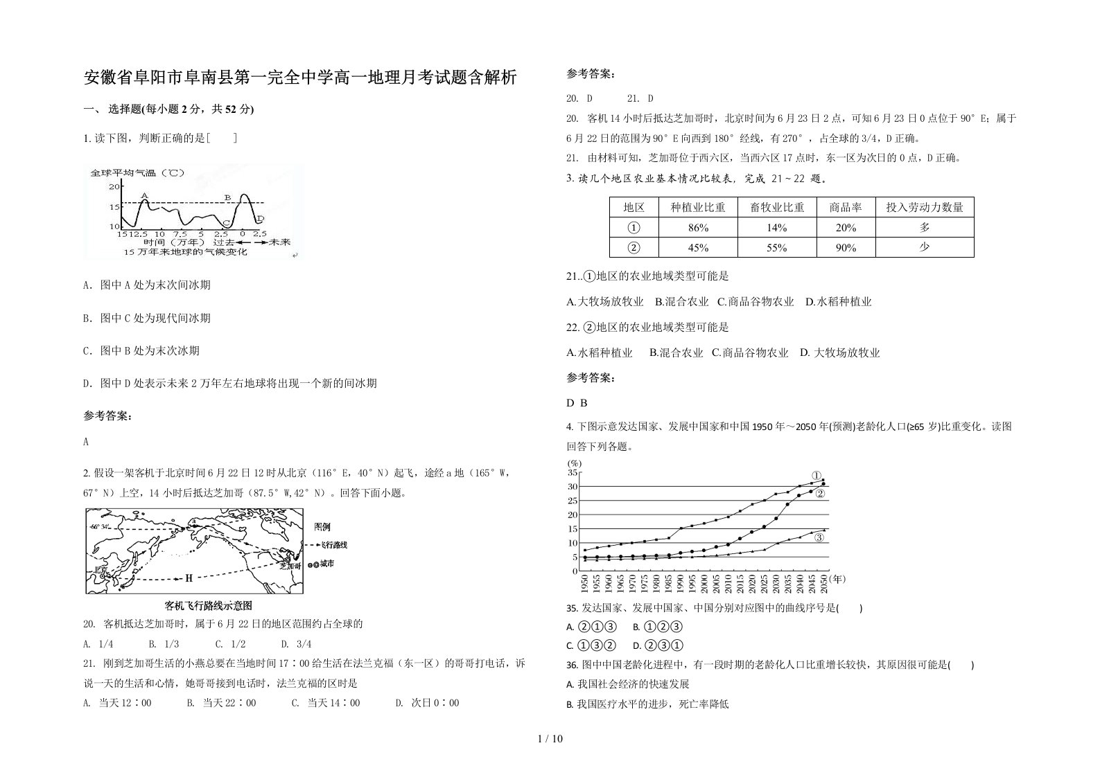 安徽省阜阳市阜南县第一完全中学高一地理月考试题含解析