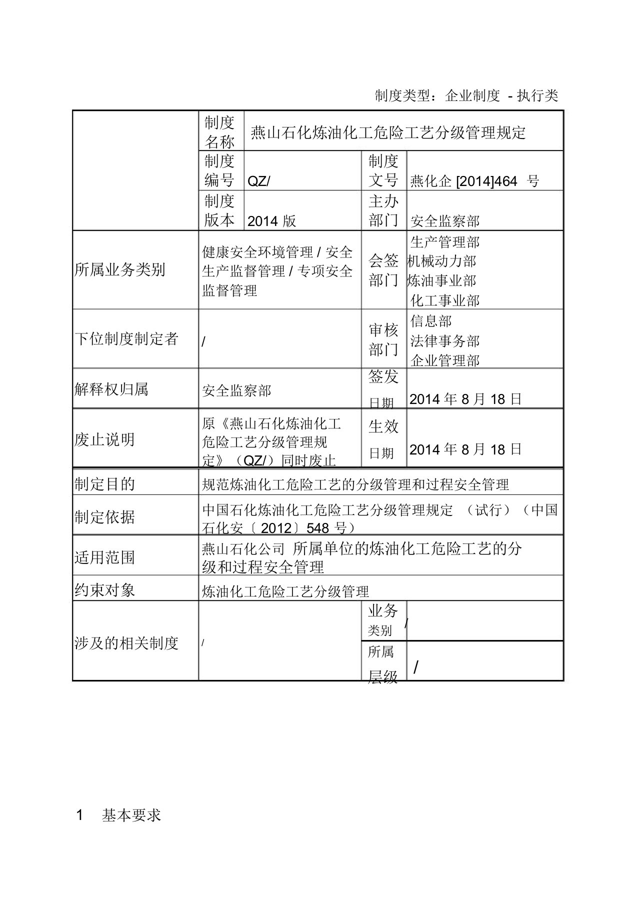 047燕山石化炼油化工危险工艺分级管理规定