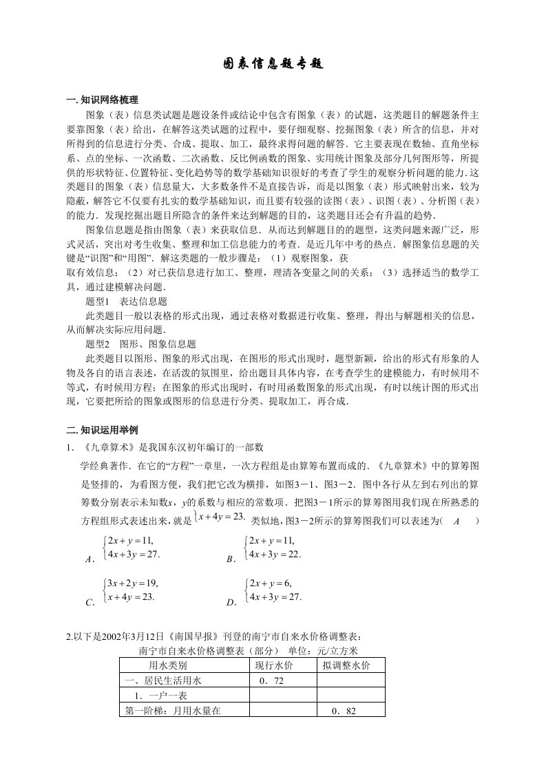 北师大中考数学复习专题图表信息题专题